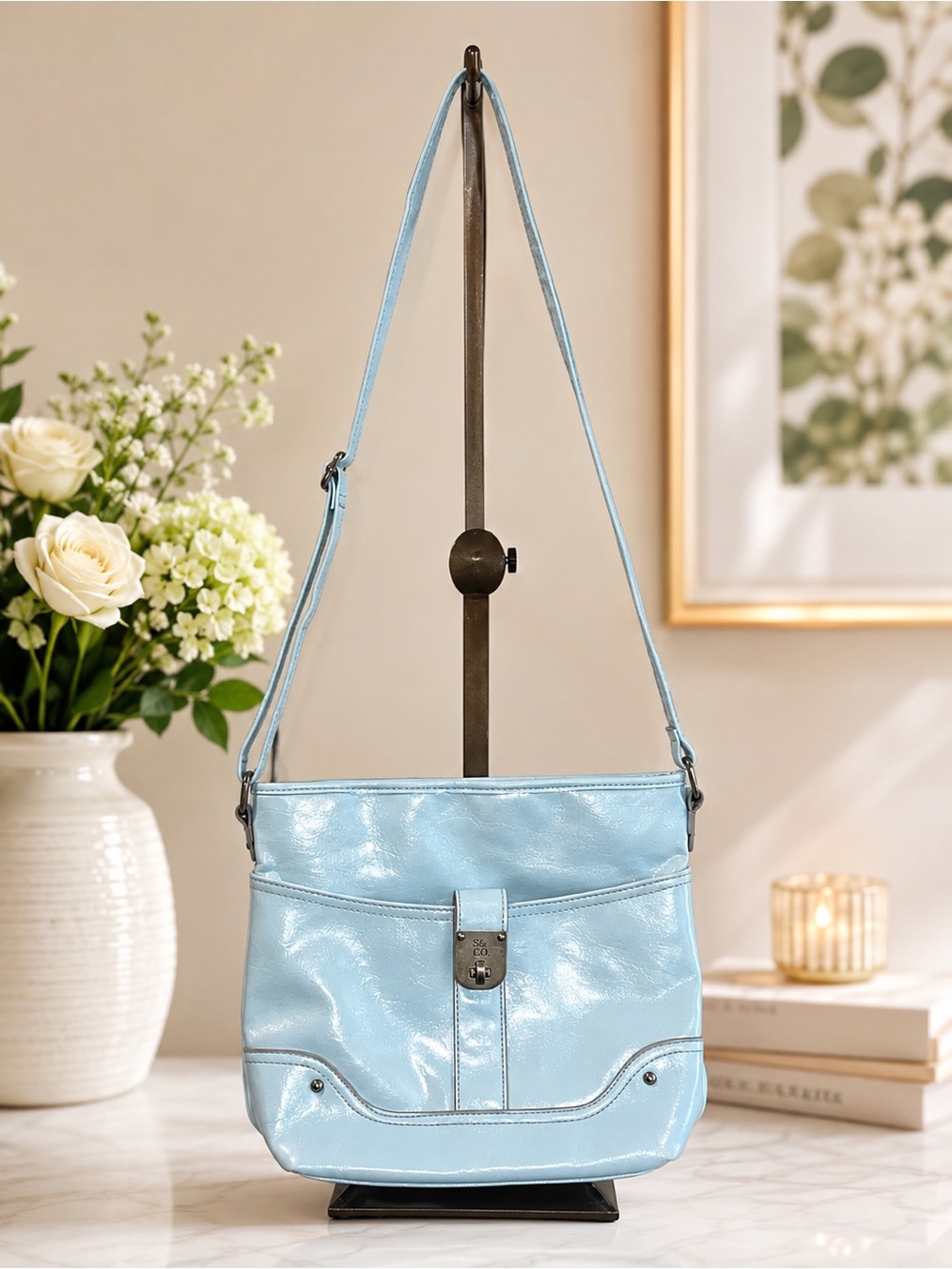 Style & Co. Light Blue Patent-Look Crossbody Shoulder Bag